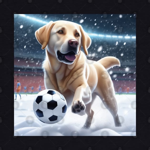 A Labrador Dog Playing Soccer/Football In The Snow by Musical Art By Andrew